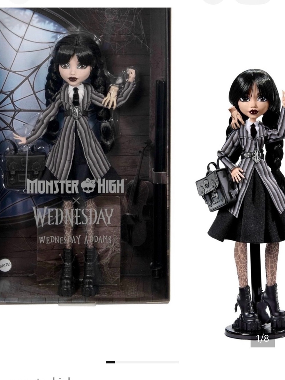 monster high Wednesday Addams Black & Gray Striped Dress Costume
